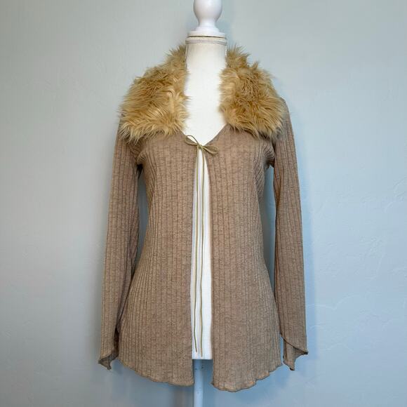 y2k cardigan with fur collar - Picture 1 of 7
